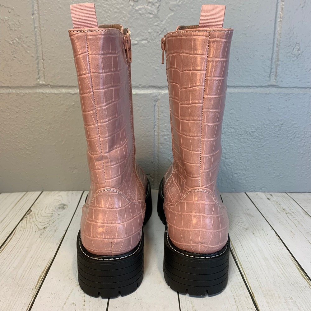 NEW Sugar By Belk Womens Pink Croc Emboss Combat Boots Size 10 M SGR Limelight - Picture 5 of 8